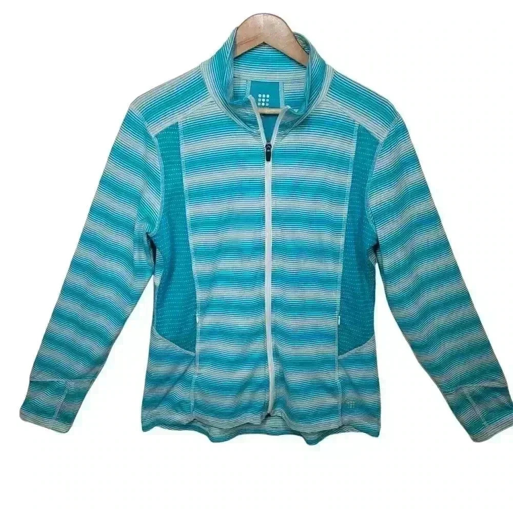 Title Nine blue stripped zip up athletic sweatshirt sz Large